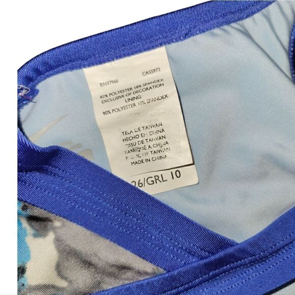 NIKE Blue Tie Dye Floral Fast Back Team Bathing 1pc Swim Suit NEW Girls 10  26 - Picture 6 of 7